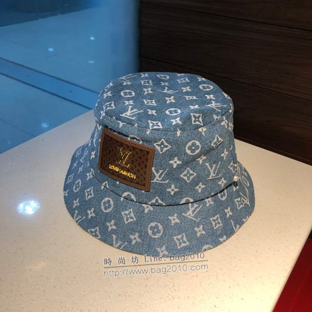LV男女同款帽子 路易威登做舊牛仔刺繡漁夫帽遮陽帽  mm1181
